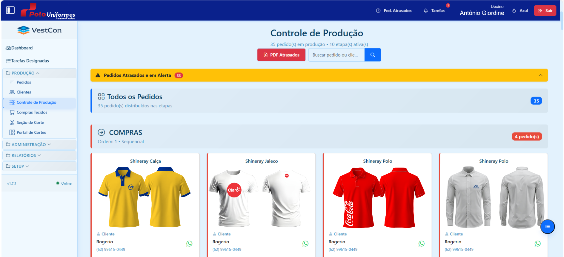 Controle de Produção - Acompanhamento em tempo real